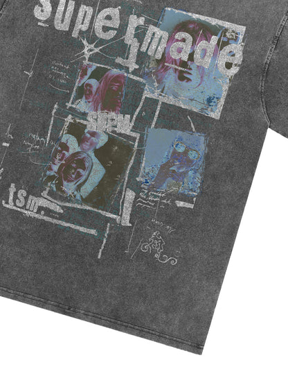 THE SUPERMADE Retro nostalgia Artistic Graphic Print T-Shirt with Collage Design 