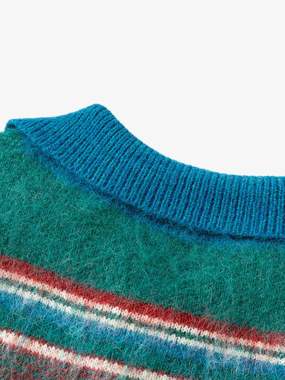 Vintage Striped Jacquard Polo Knit Sweater 