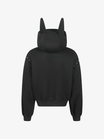Dark Street Style Cat Ear Studded Zip-Up Hoodie