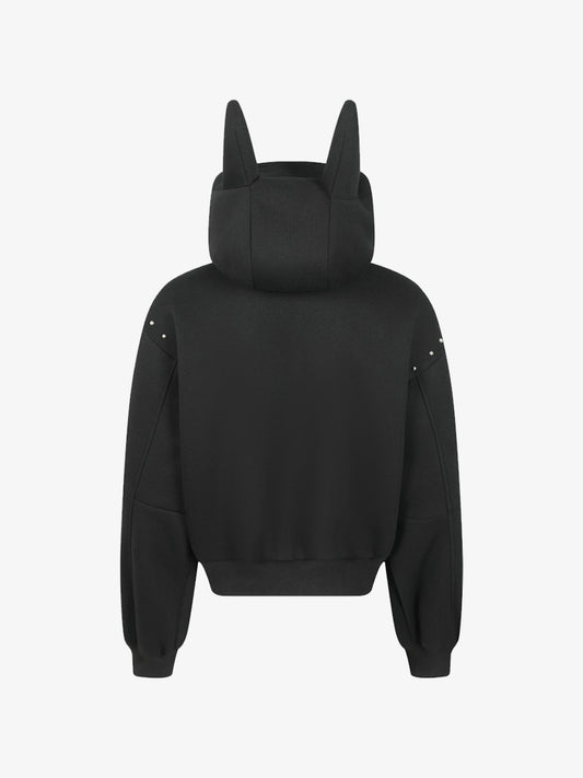 Dark Street Style Cat Ear Studded Zip-Up Hoodie