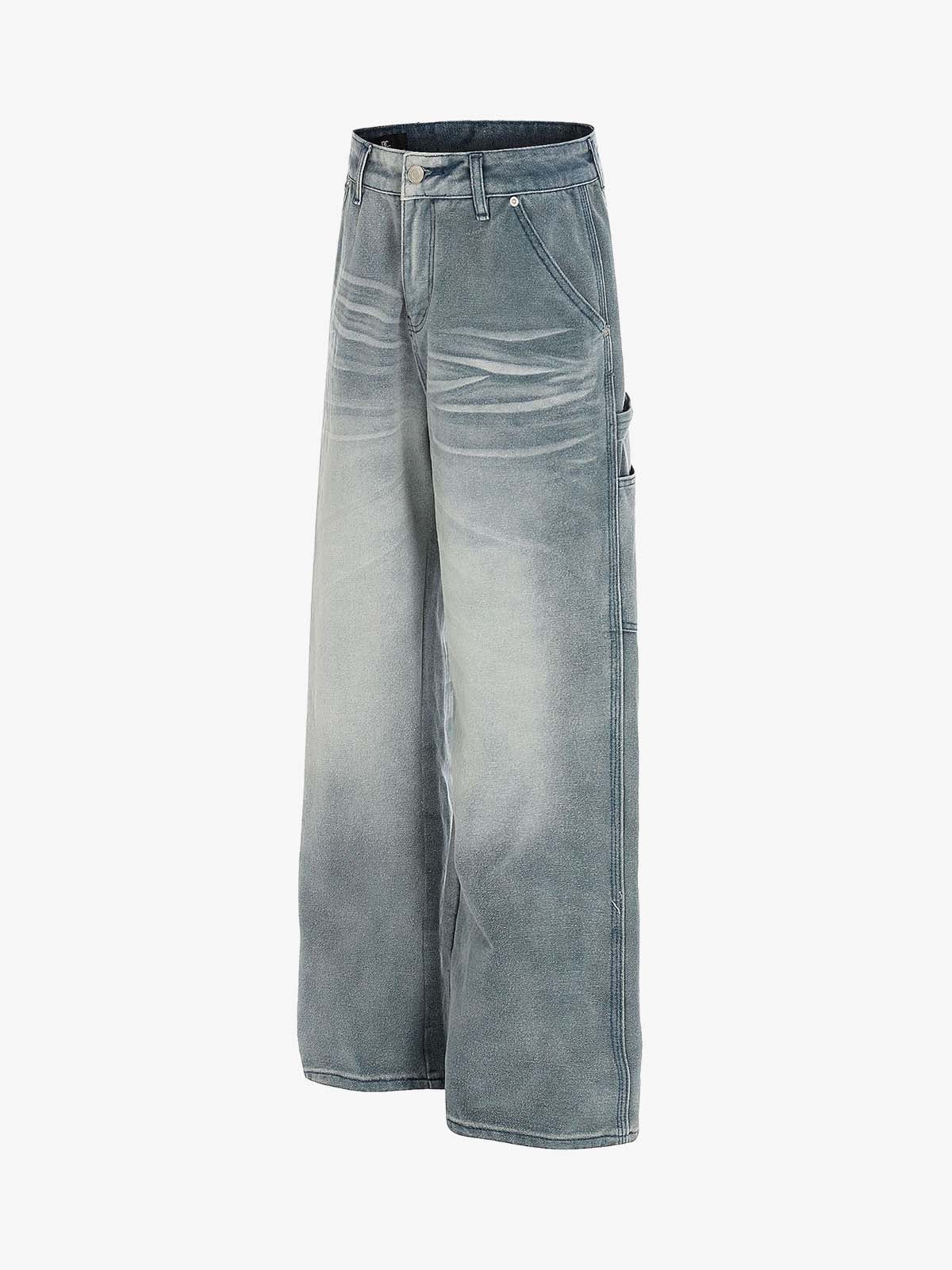 High-Waisted Wide-Leg Denim Pants with Asymmetric Wrap Design 
