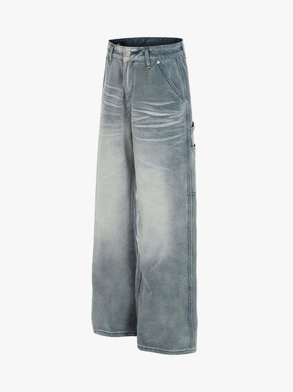 High-Waisted Wide-Leg Denim Pants with Asymmetric Wrap Design 