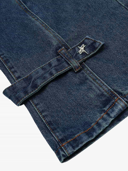 Washed Distressed Deconstructed Split Work Jeans 