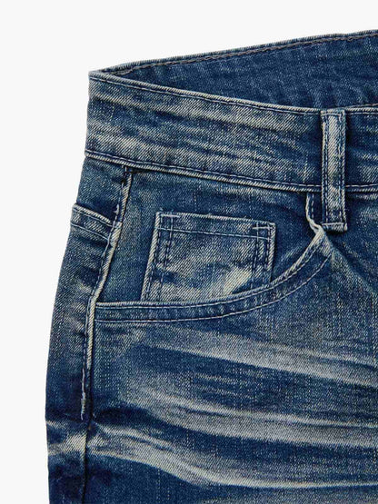 Black Denim Flared Jeans with Button Front High Waist Design?