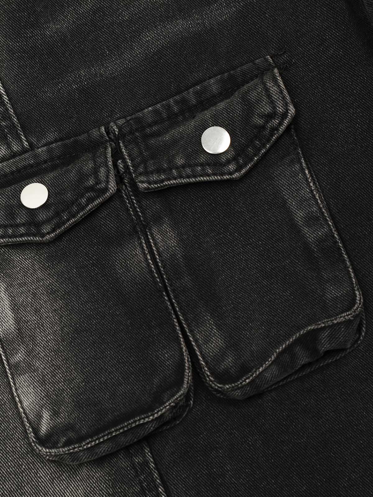 Washed Distressed Multi-pocket Straight Cargo Jeans 