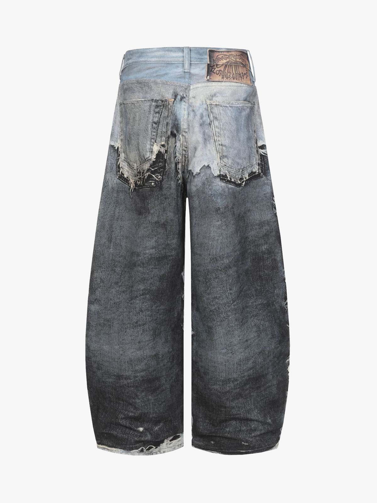 Distressed Denim Wide Leg Pants with Ripped Details and Faded Wash 