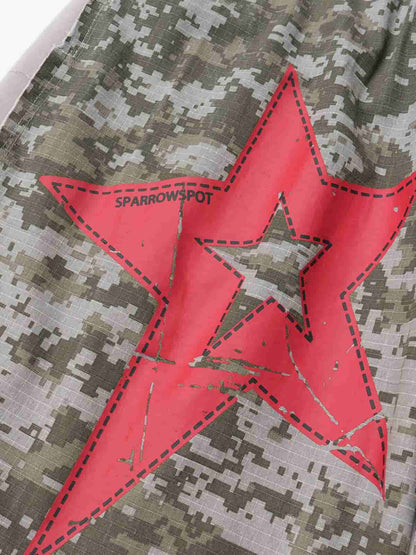 Retro Camouflage Star Patch Colorblock Casual Pants 