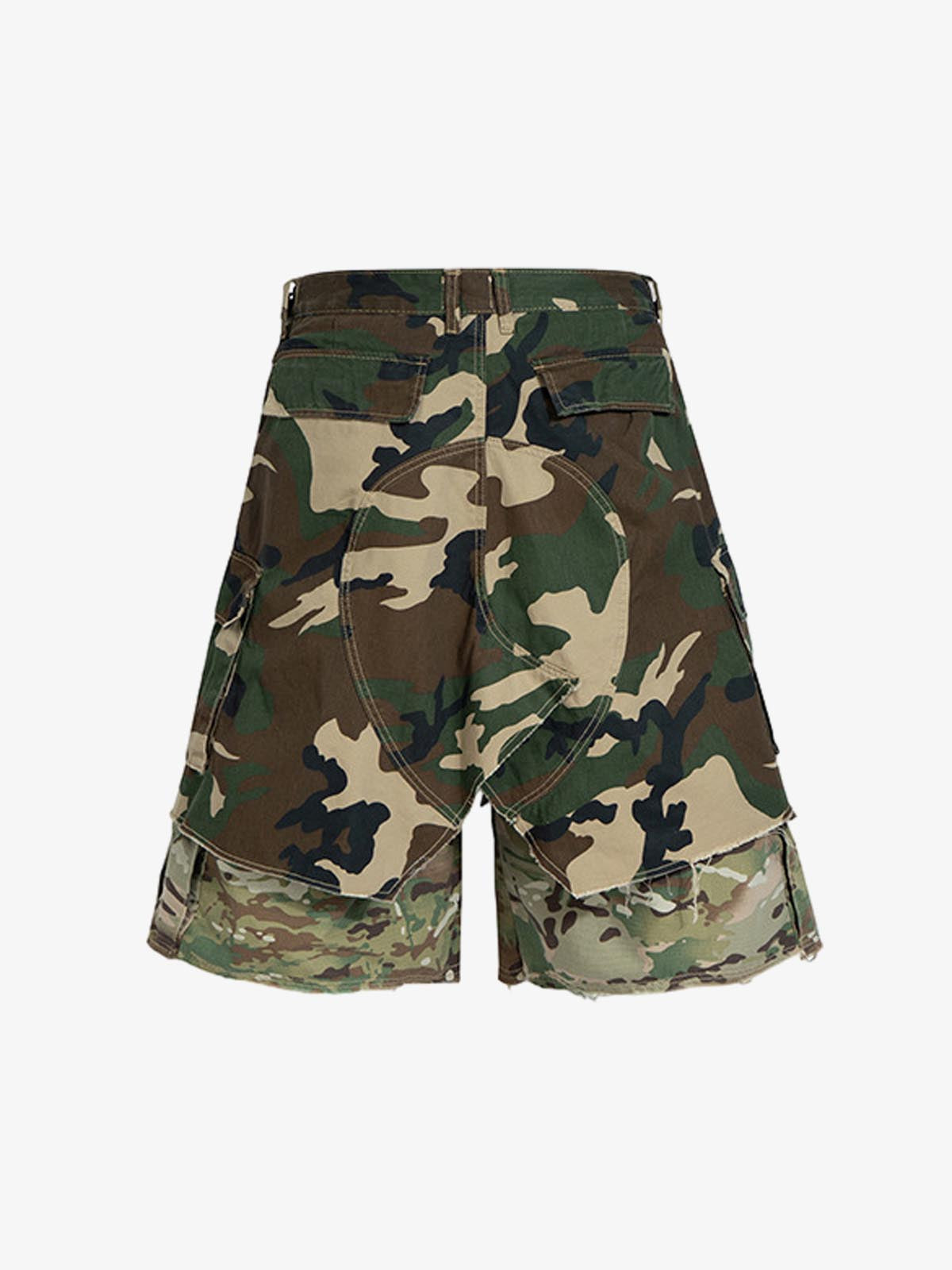 Cotton Camouflage Cargo Shorts for Men High Waist Baggy Streetwear Style with Pockets and Layered Hem Design?