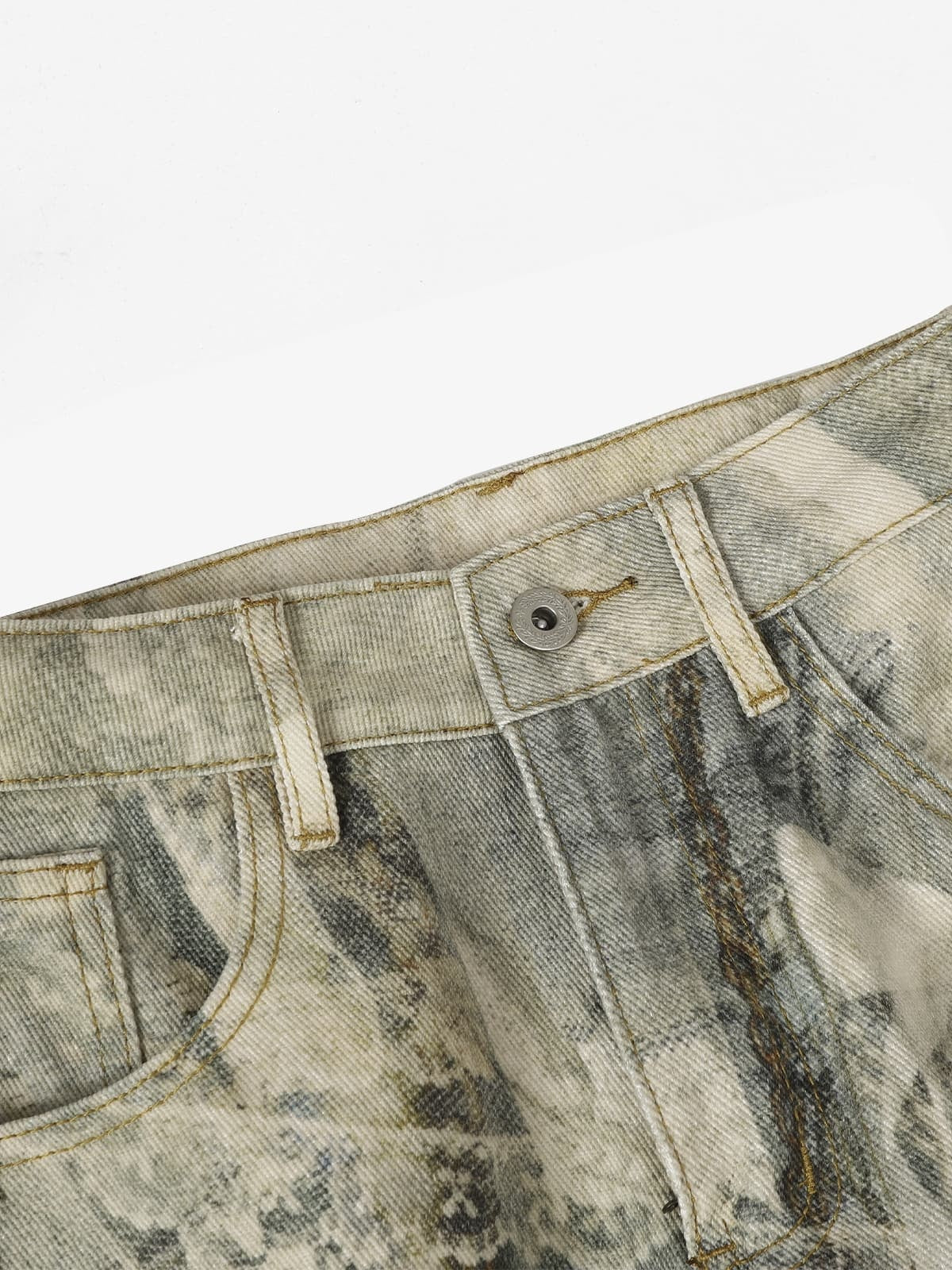 Retro Artistic Beaded Collage Print Straight Jeans