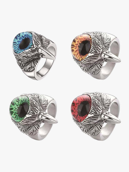 Stainless Steel Blue Eye Eagle Head Ring Men's Punk Jewelry Fashion Statement Ring with Detailed Carving and Unique Design 