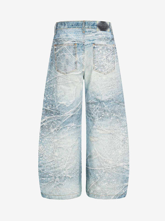 Vintage Washed Rhinestone Wide Leg Denim Jeans