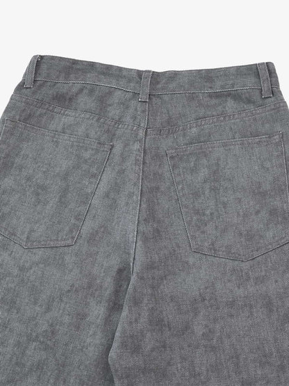 Retro Distressed Washed Texture Wide-Leg Pants