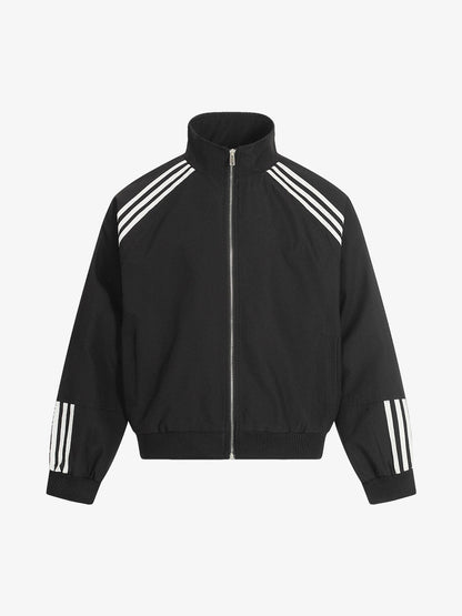 Cotton-Blend Track Suit Set with White Stripes - Oversized Zip-Up Jacket and Wide-Leg Pants?