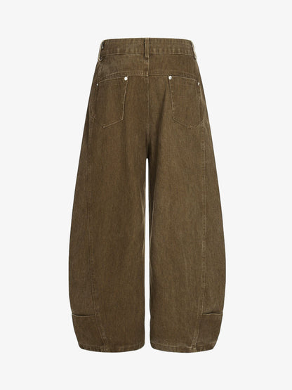 Washed Panel Cut Wide Leg Denim Jeans