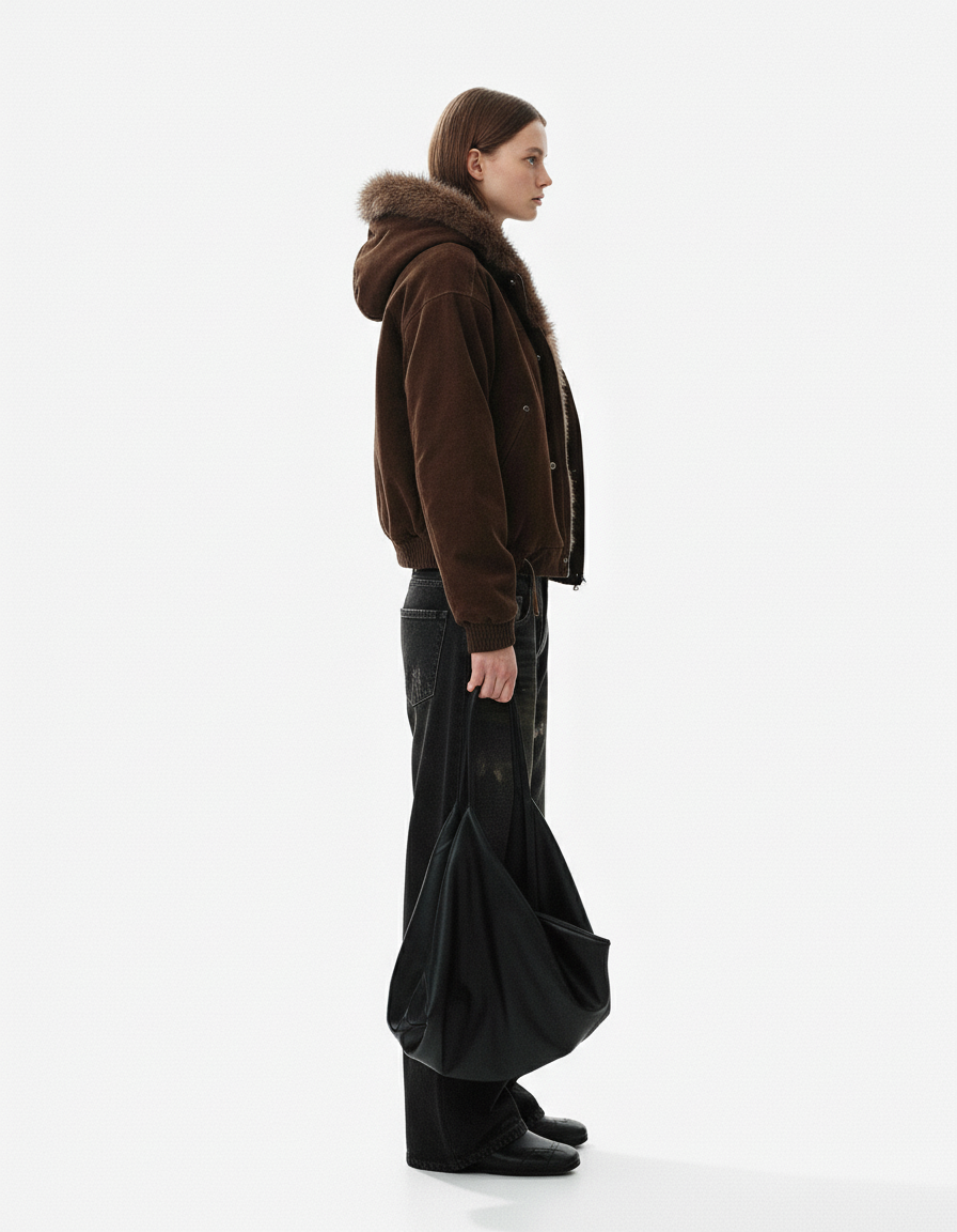 Fur Collar Suede Toggle Closure Padded Bomber Jacket