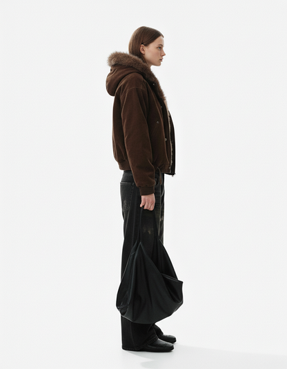 Fur Collar Suede Toggle Closure Padded Bomber Jacket