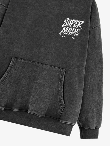 Distressed Graphic Bold Angel Wings Design Hoodie 