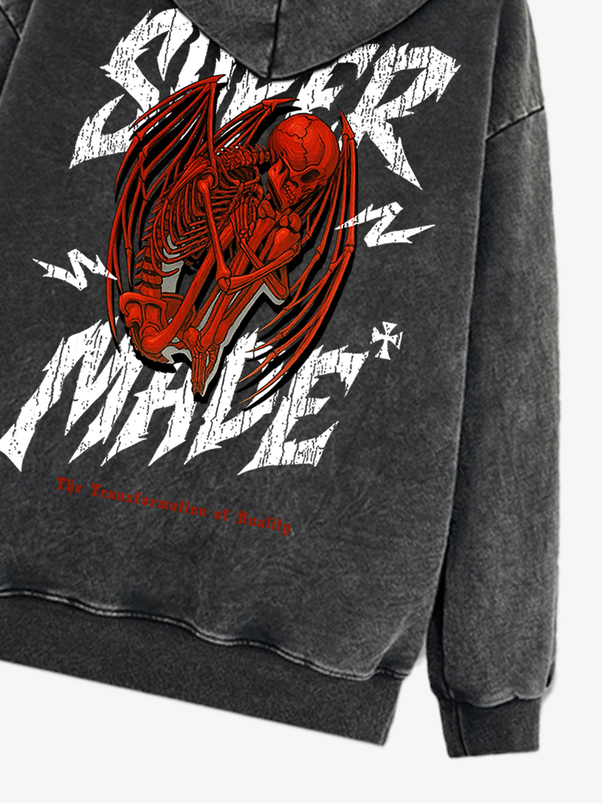 Distressed Graphic Bold Angel Wings Design Hoodie 