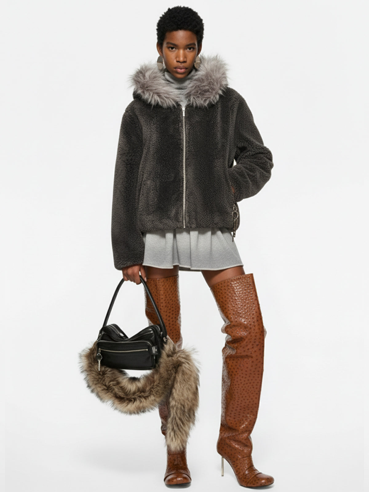 Thesupermade Fur Hooded Quilted Sherpa Jacket - 2304