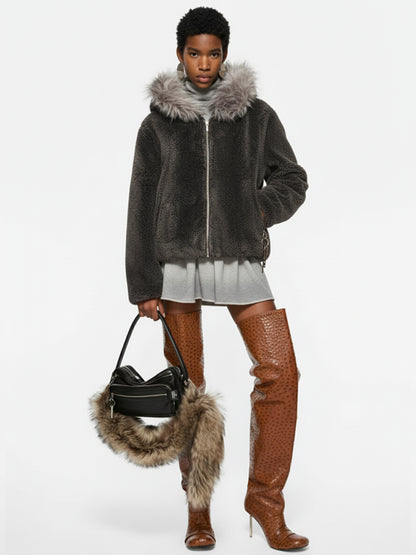 Thesupermade Fur Hooded Quilted Sherpa Jacket - 2304