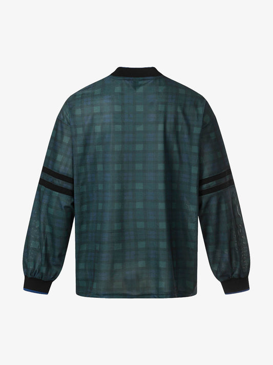 Polyester Long Sleeve Plaid Football Jersey with V-Neck and Team Logo Design?