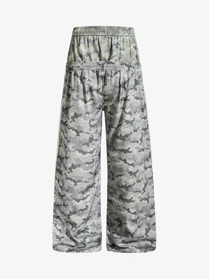 Cotton Blend Camouflage Wide Leg Sweatpants with Side Stripes and Elastic Waistband?
