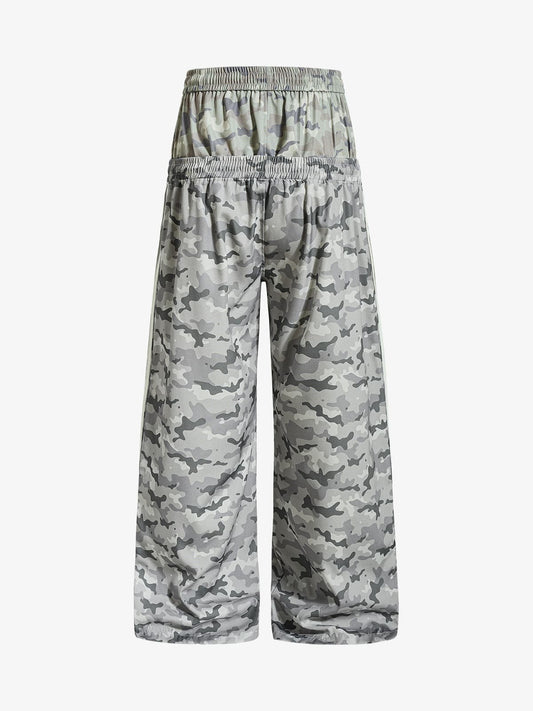Cotton Blend Camouflage Wide Leg Sweatpants with Side Stripes and Elastic Waistband?