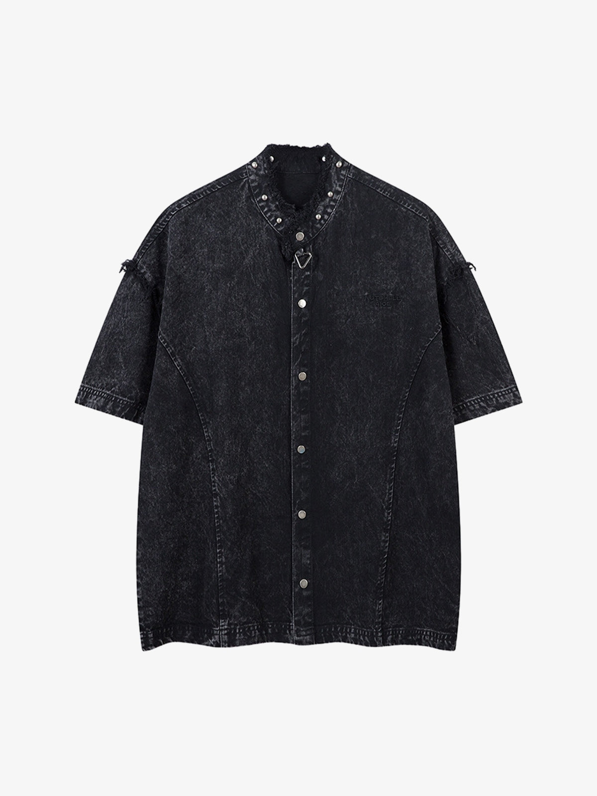 Rivet Deconstructed Split Stitching Denim Short-sleeved Shirt 