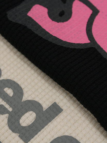 Cotton Waffle Knit Graphic T-Shirt with Moon Landing Print and Lion Design?