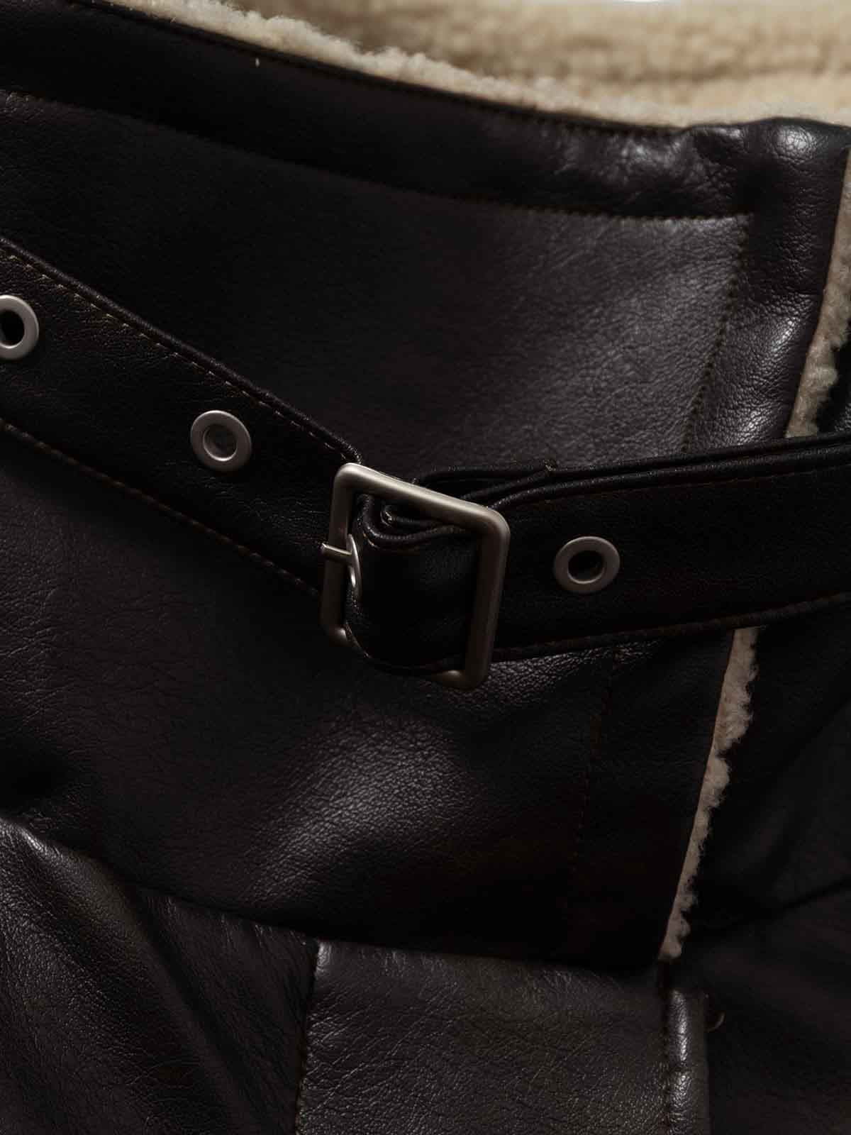 Vintage Shearling Collar Quilted Leather Jacket