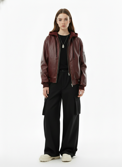 Retro Distressed Washed PU Leather Cotton Jacket