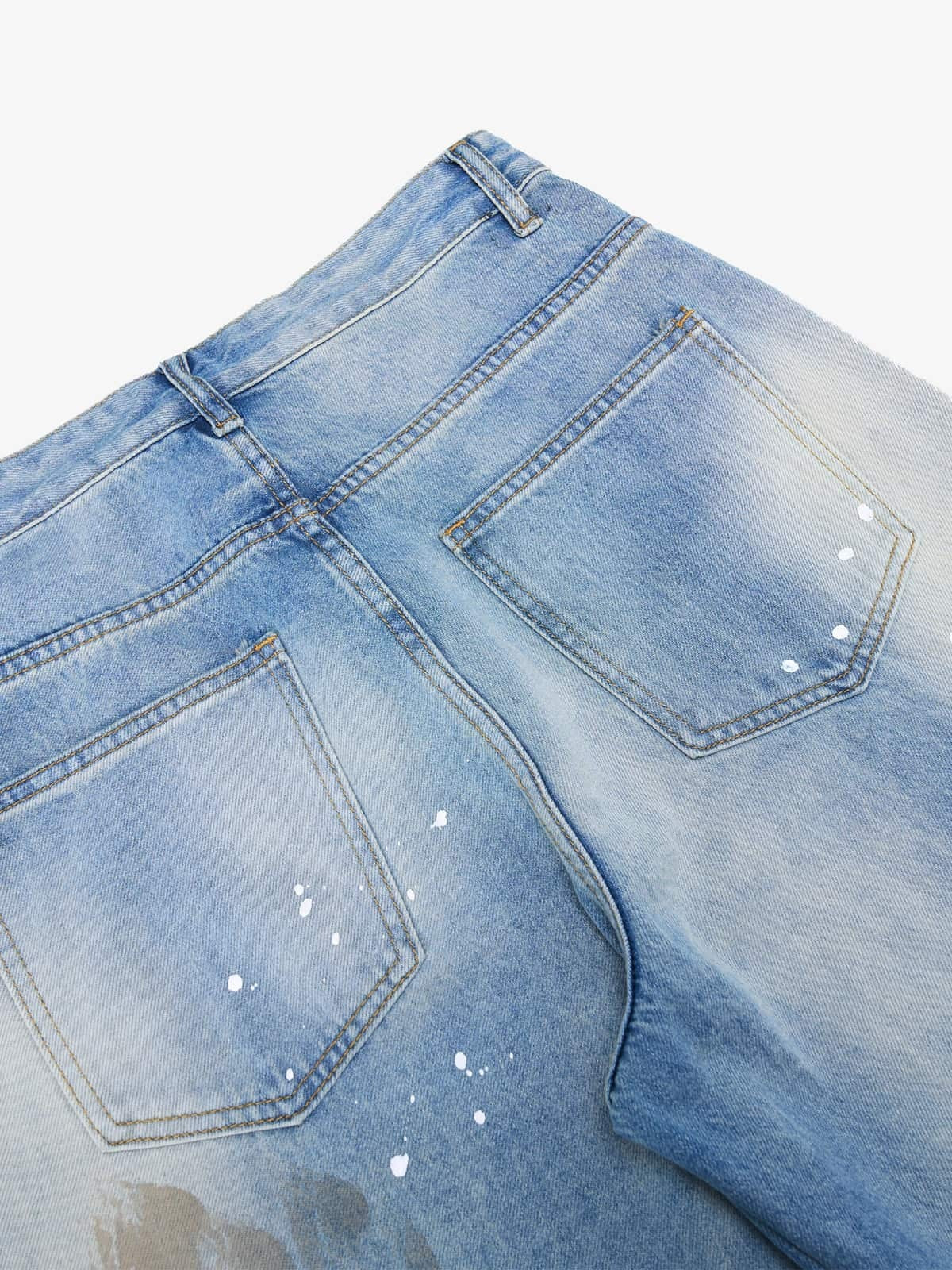 Vintage Heavy Splatter Washed Denim Wide Leg Jeans