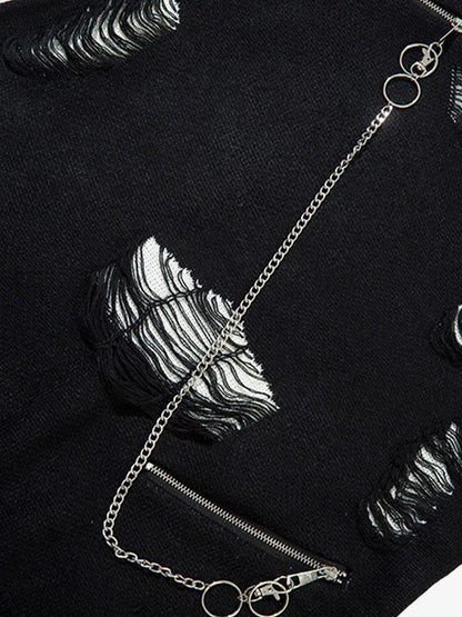 Retro Distressed Zipper Sweater 
