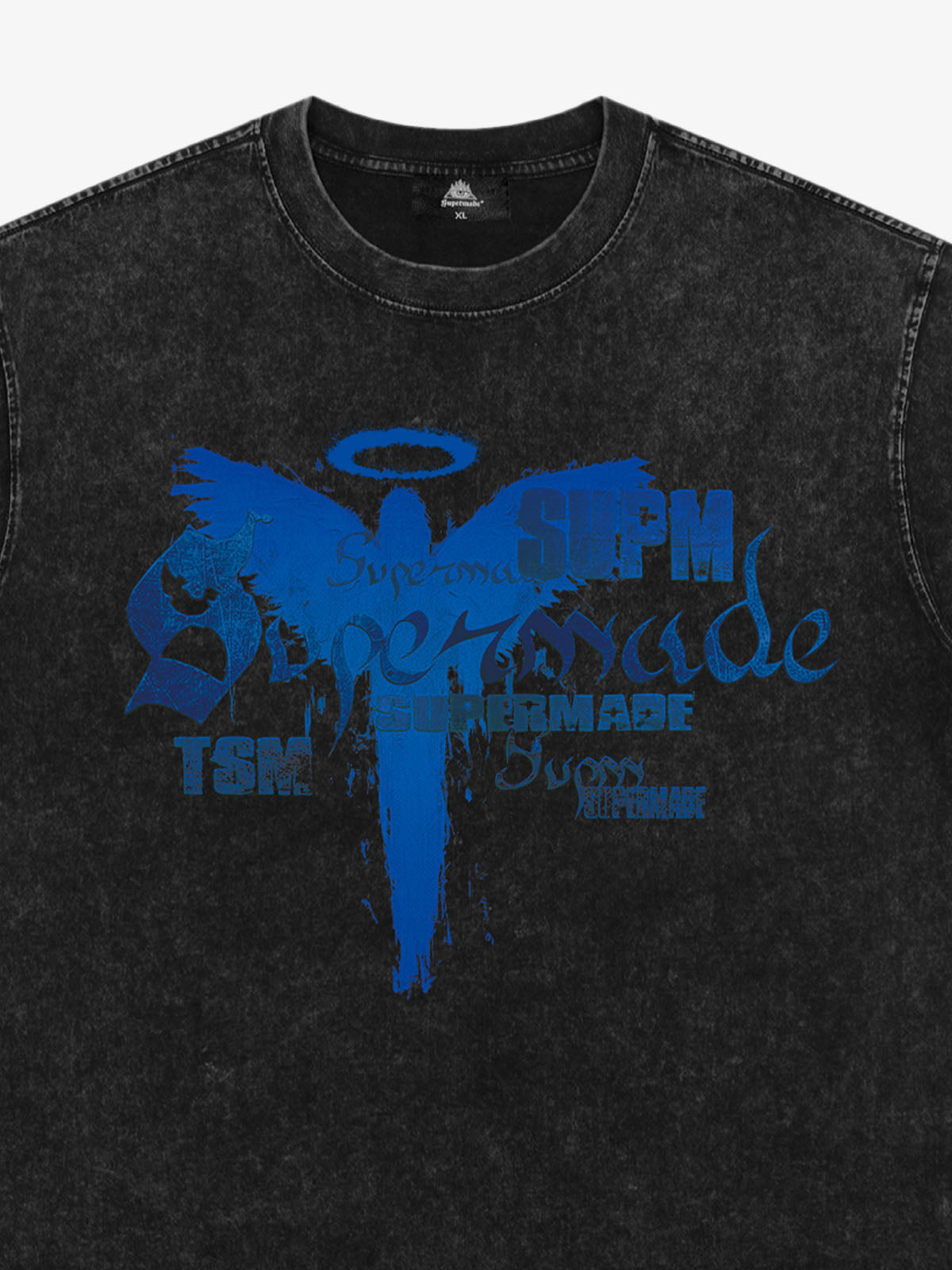 THE SUPERMADE Distressed Graphic Print Oversized T-Shirt with Bold Typography Design 