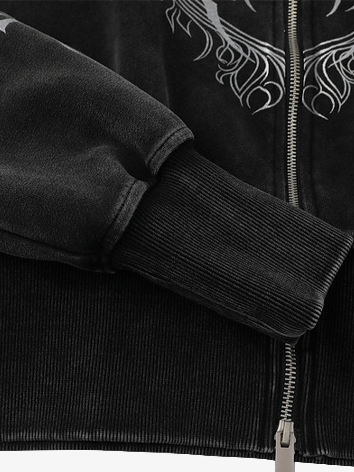 Dark Print Cardigan Cropped Hoodie