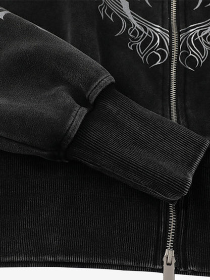 Dark Print Cardigan Cropped Hoodie