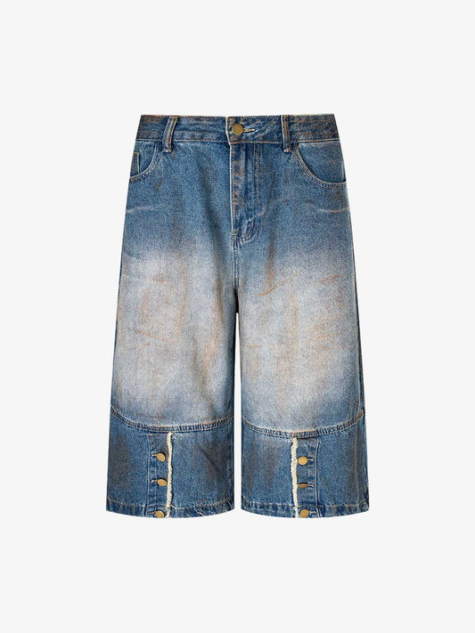 Street Retro Distressed Buttons Raw Edge Dirty Denim Shorts 