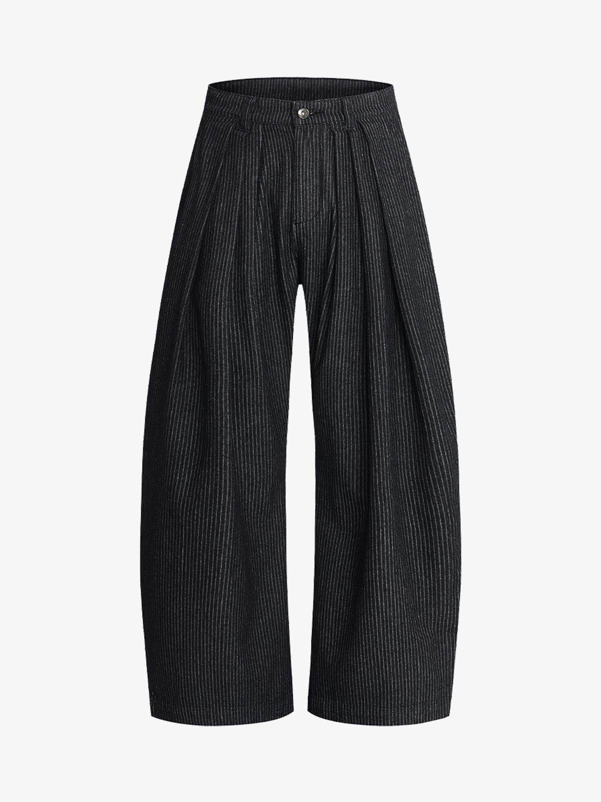 Vintage Pinstripe Pleated Wide-Leg Barrel Pants