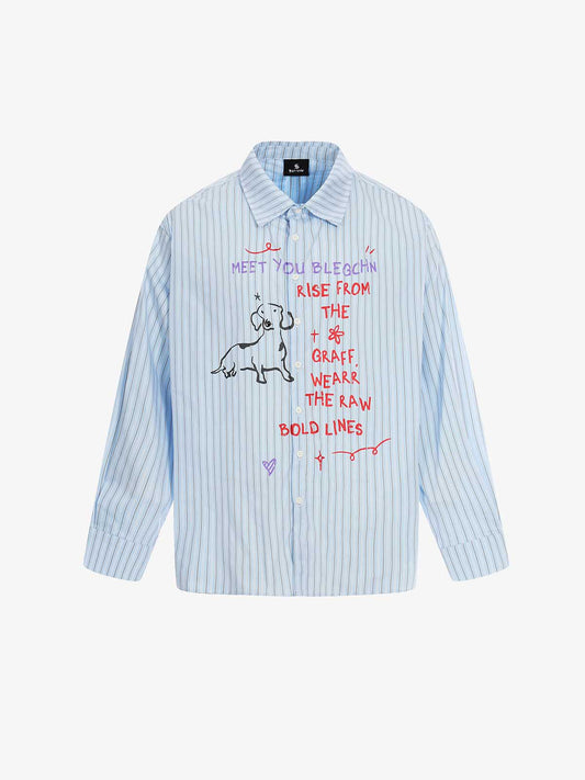 Fun Graffiti Striped Graphic Button-Up Shirt