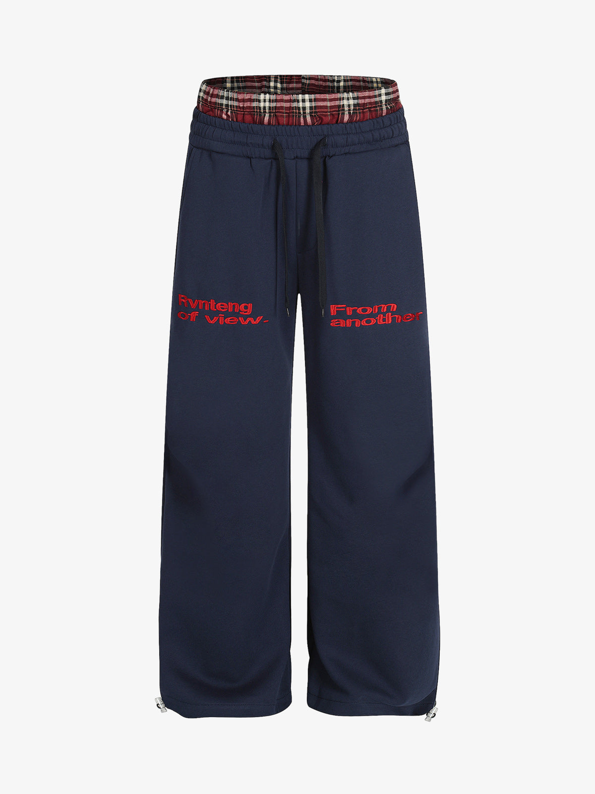 Wide-Leg Lounge Pants with Plaid Waistband and Stylish Lettering 