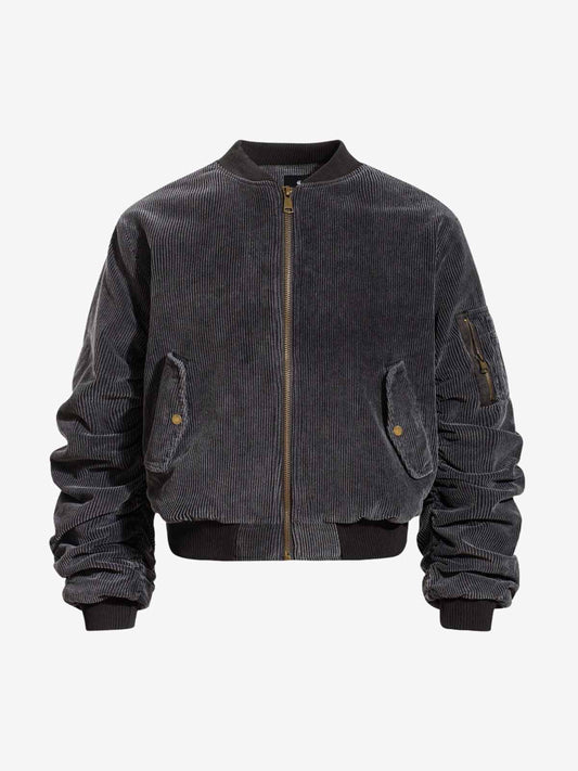 Vintage Washed Corduroy Distressed Bomber Jacket