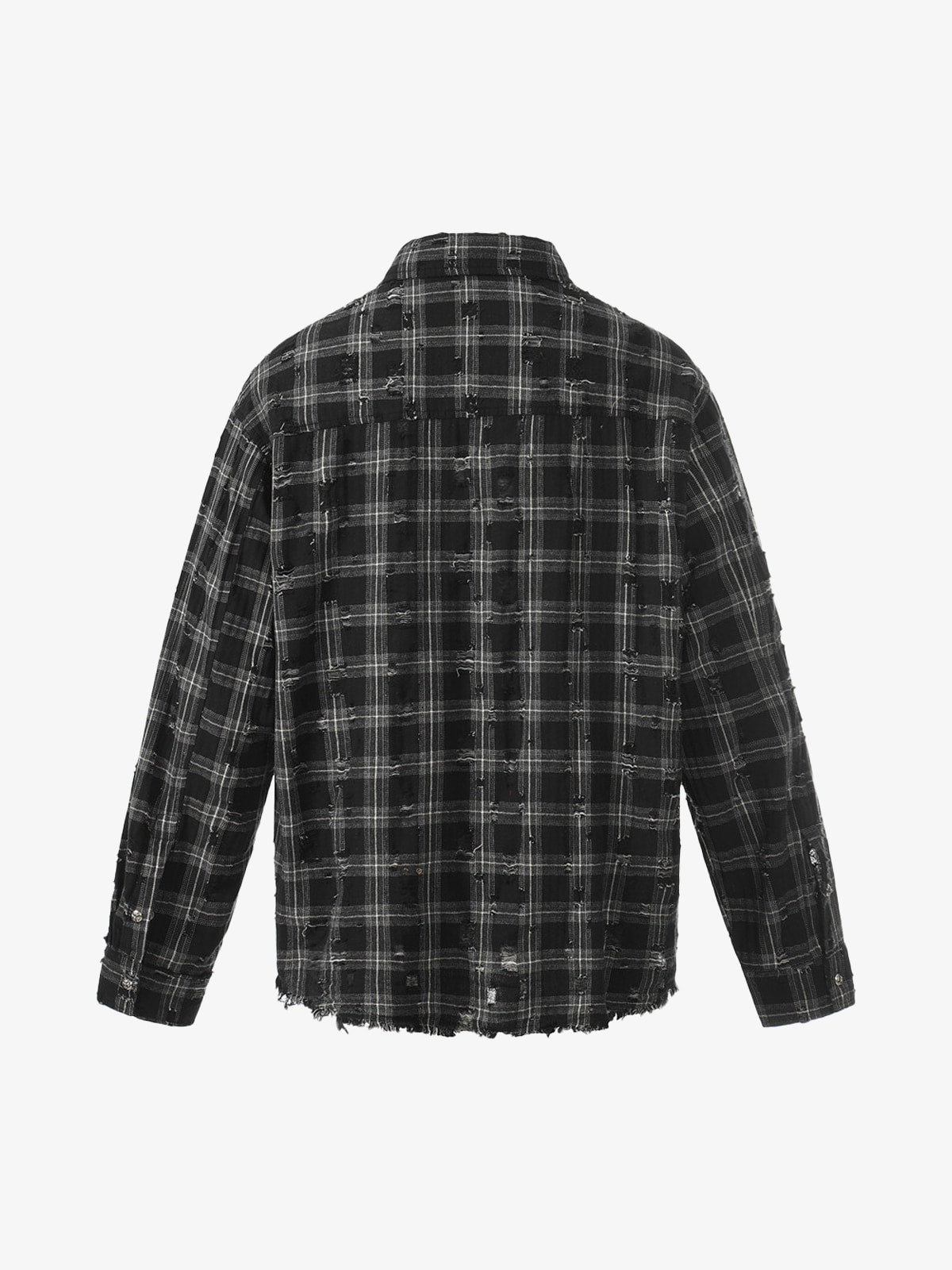 Ripped Plaid Cotton Long Sleeve Shirt for Men - Distressed Checkered Button-Up Casual overshirt?