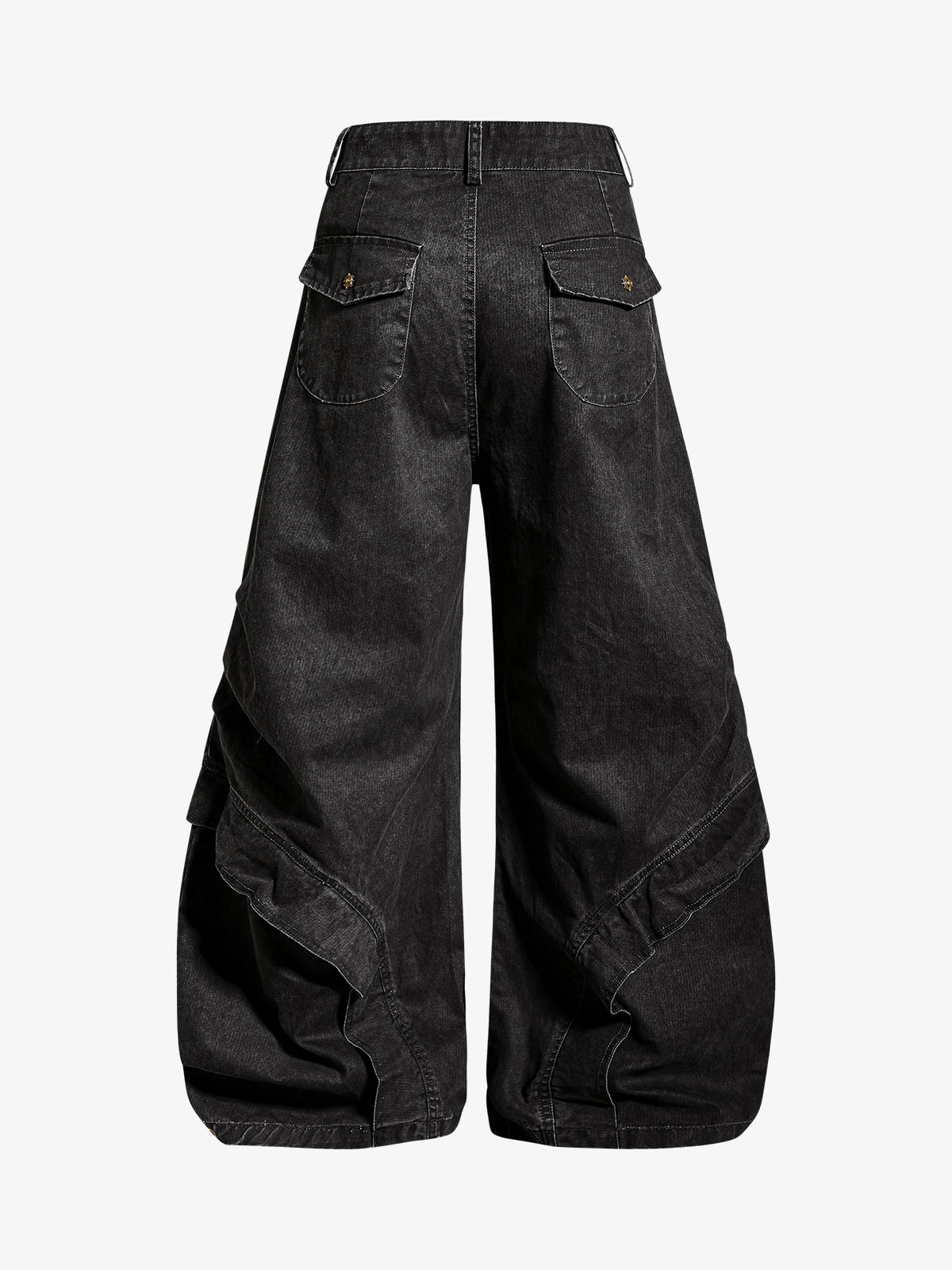 Black Denim Cargo Pants with Zippered Pockets Wide Leg High Waist Jeans?