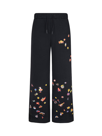 Retro Fun Pattern Washed Straight Pants 