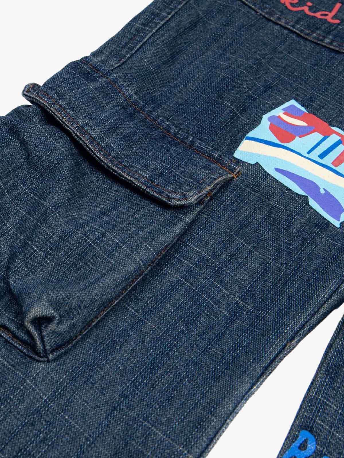 Letter Print Cargo Multi-pocket Jeans 