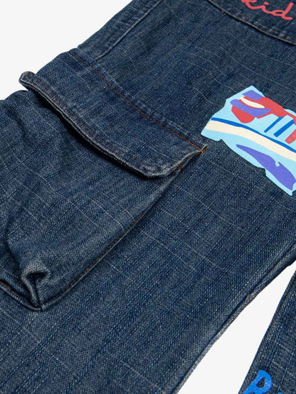 Letter Print Cargo Multi-pocket Jeans 