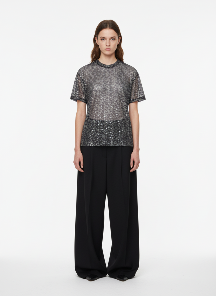 Glitter Niche See-Through Mesh T-Shirt