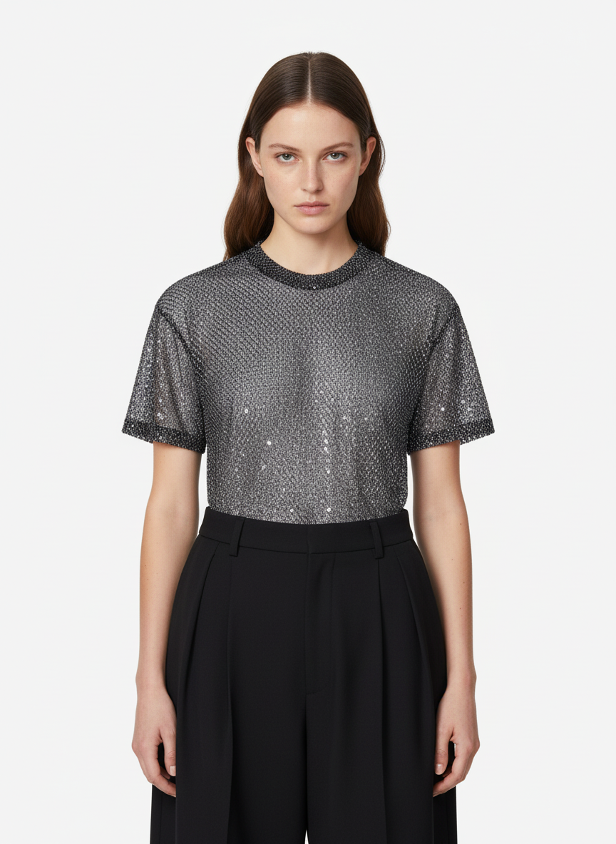 Glitter Niche See-Through Mesh T-Shirt