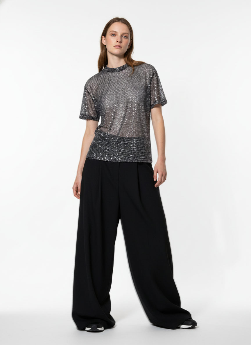 Glitter Niche See-Through Mesh T-Shirt