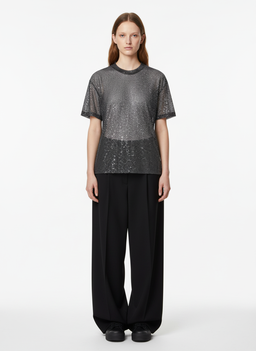 Glitter Niche See-Through Mesh T-Shirt